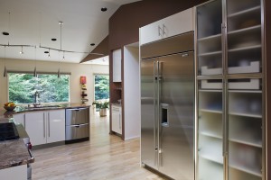 REMOVING THE WALL OPENS TO THE MAGNIFICENT VIEW. STAINLESS STEEL APPLIANCES CONTINUE THE CLEAN LINES.